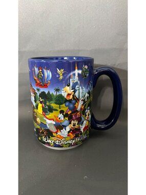 Disney Parks Blue Ceramic Mug Featuring Mickey & Friends With Iconic Disney Scen